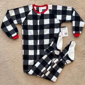 Black and White Checkered Fleece Footed Pajama